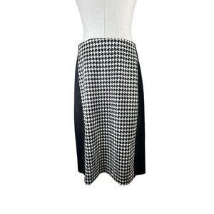 Michael Kors Houndstooth Pencil Skirt Size 10 Black White Colorblock Exposed Zip